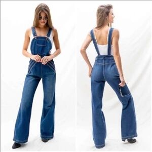 NWT Free People Rolling Hills rainbow denim flare overalls